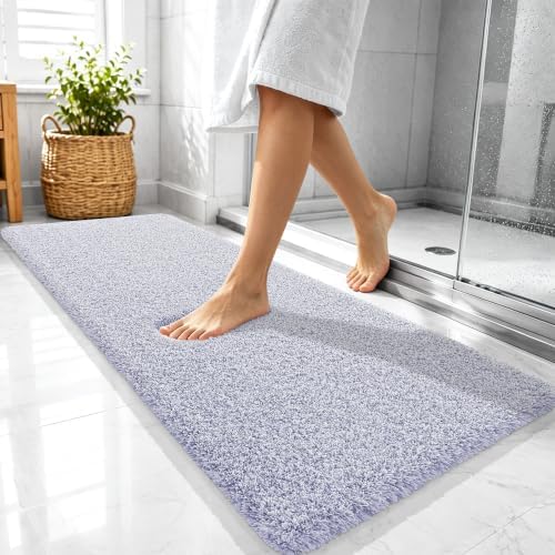 OLANLY Microfiber Bathroom Rugs 47x20, Quick Dry Mat, Lavender and White