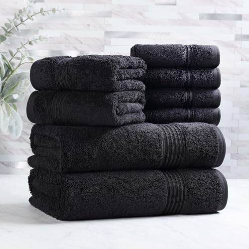 Superior Egyptian Cotton 8-Piece Towel Set, Assorted Towels for Home Bathroom, Guest Bath Decor Essentials, Includes 2 Bath, 4 Hand, 2 Face Towels/Washcloths, Quick Dry, Absorbent, Black