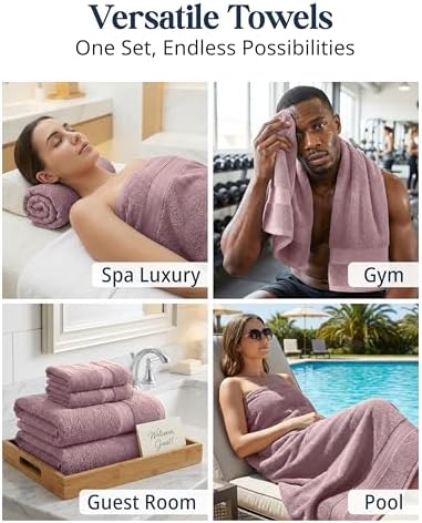 LANE LINEN Bath Towel Set Absorbent Quick Dry 100% Cotton - Wishful Mauve