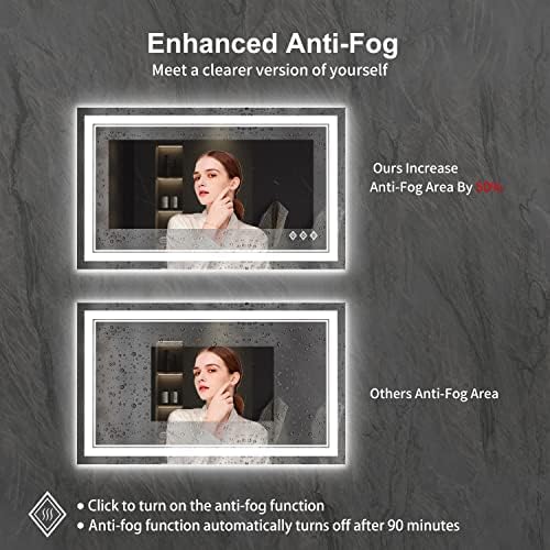 Lighted Vanity Mirror, 40x24 Inch Gradient Front and Backlight LED Vanity Mirror, 3 Colors Dimmable CRI>90 Double Lights, IP54 Enhanced Anti-Fog, Hanging Plates Wall Mount Bathroom Mirror