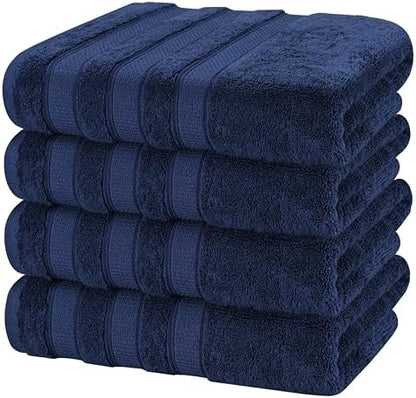 American Soft Linen Salem 100% Cotton Turkish 4 Piece Bath Towels for Bathroom, 600 GSM Soft Absorbent Quick Dry Bath Towel Set, Navy Blue