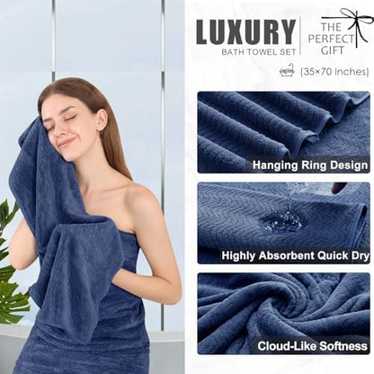 8 Piece Bath Towel Set Navy |2 Oversized Large Bath Sheet,2 Hand Towels,4 Washcloths| Ultra Soft Cozy Bath Towel Set for Bathroom Hotel Gym Spa,Highly Absorbent & Quick Dry Bathroom Towel Collections
