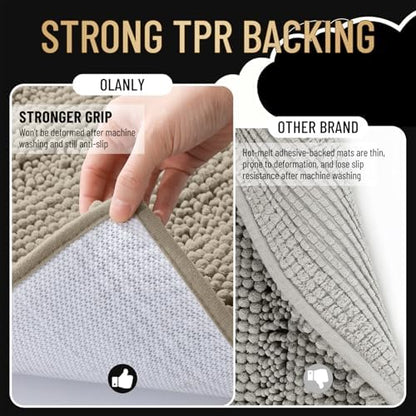 OLANLY Thick Bathroom Runner Rugs 44x24, Chenille Bath Rugs, Warm Taupe