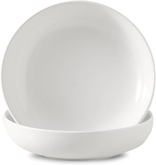 Pasta Bowls Set of 2, 34 oz Deep Salad Bowls, Stoneware Bowl Plates for Pasta, Soup, Salad, Ceramic Serving Shallow Bowls for Kitchen Gift, Microwave & Dishwasher Safe, Matte White