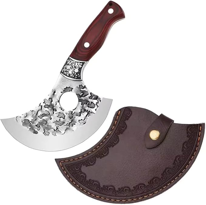 SG Silksway Gallery Ulu Knife, High Carbon Stainless Steel Knife Set with Pakka Wood Handle, Built-in Sharpener, Chef Knife (Ulu Kitchen Knife)