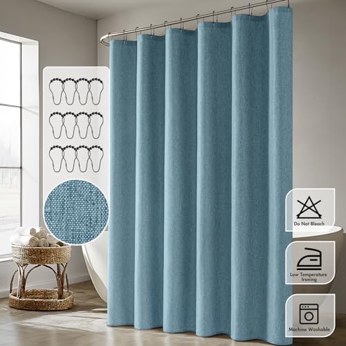 ANRODUO Moonlight Blue Long Linen Fabric Shower Curtain Set - W72xL108