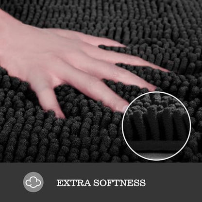 Yeaban Chenille Black Bathroom Rug 40"x60",Non-Slip Rubber Backing
