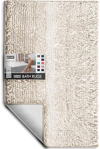 Hearth & Harbor Bathroom Rugs, Chenille Bath Mat - Machine Washable Bath Mats for Bathroom Non-Slip Backing Rubber, Quick Dry Bathroom Mat, 26 x 44 - Ombre Beige