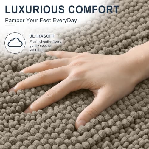 Smiry Thick Chenille Bathroom Runner Rugs 44x24, Soft Bath Mat, Warm Taupe