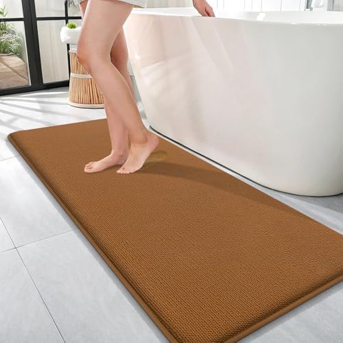 OLANLY Memory Foam Bathroom Runner Rugs 47x17, Absorbent Long Mat, Ochre