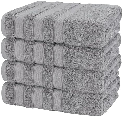 American Soft Linen Salem 100% Cotton Turkish 4 Piece Bath Towels for Bathroom, 600 GSM Soft Absorbent Quick Dry Bath Towel Set, Light Cool Grey