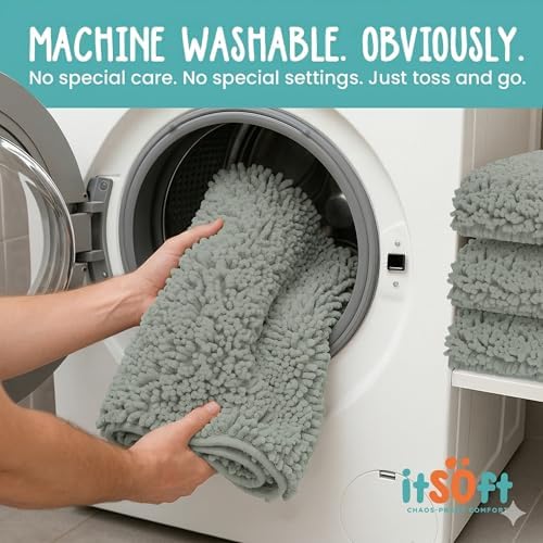 ITSOFT Extra Large Plush Bathroom Rug 59"x21", Absorbent Machine Washable Non Slip Bath Mats, Quick Dry Bathmat, Bath Rugs for Bath, Shower, Bedroom, or Door Mat, Sage Green
