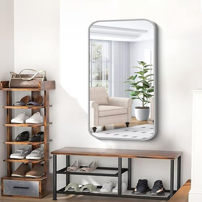 BONEWEI Silver Bathroom Mirror,24x40 inch Wall Mirror for Bathroom Wall Mounted,Rectangle Mirror for Bathroom Over Sink,Modern Frame Round Corner for Living Room,Bedroom Entryway,Horizontal/Vertical