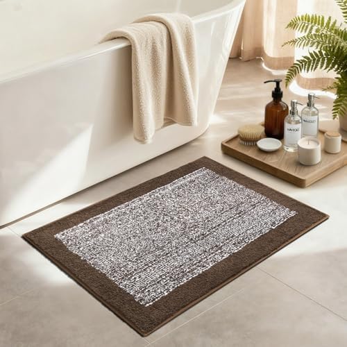 36x24 Large Bathroom Rugs Non Slip Washable, Soft Absorbent Bath Mat Brown