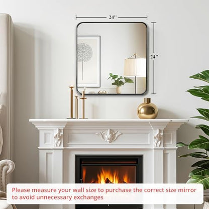 Black Bathroom Vanity Mirror Over Sink 24x24, Small Wall Square Mirror
