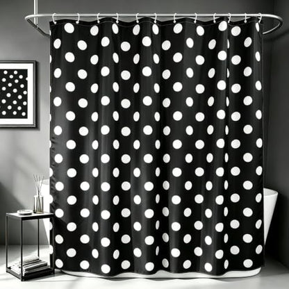 Polka Dots Shower Curtain, Black White Waterproof Fabric Shower Curtain for Bathroom with Modern Abstract Geometric Circle Bath Curtain Decor with Hooks, Machine Washable, 72''Wx84''L