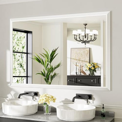 Briivue Bathroom Wall Mirror, White Metal Frame, 60x40 Inch