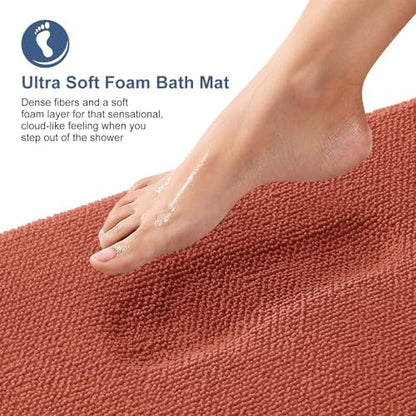 OLANLY Memory Foam Bathroom Runner Rugs 47x17, Long Mats, Rustic Terracotta