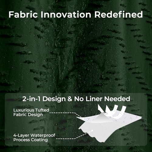 Dark Green Boho Fabric Shower Curtain 72 x 78 Inches
