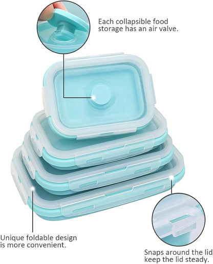 Alimat PluS 4 Assorted Size Set Silicone Food Storage Containers with Lids, 40.5oz, 27oz, 16.9oz and 11.8oz Collapsible Meal Prep Lunch Containers, Microwave, Freezer and Dishwasher Safe