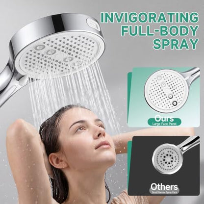 Handheld Shower Head with Hose, 6 Spray Settings, High Pressure, Chrome Finish, Rain, Pulse, Boost, Spray, Mix, Cleaning Modes (Chrome)