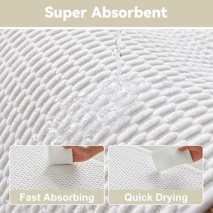 Triohero Toilet Rug, Thin Toilet Rugs U Shaped Washable Non Slip Absorbent Quick Dry Low Pile Toilet Mat, White 20"x24" U Shape