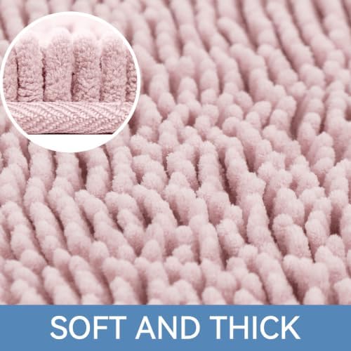 Bcoimo Small Bath Rug Mat,24x17 Chenille Non Slip Pink Bathroom Shower Mat