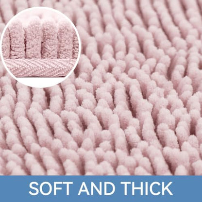 Bcoimo Small Bath Rug Mat,24x17 Chenille Non Slip Pink Bathroom Shower Mat