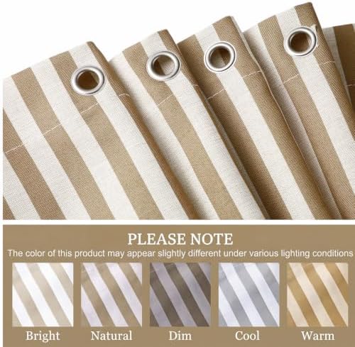 HunnmingRe Taupe Farmhouse Striped Shower Curtain Ruffle Hem 72x72''