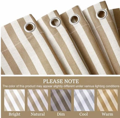 HunnmingRe Taupe Farmhouse Striped Shower Curtain Scalloped 72x72''