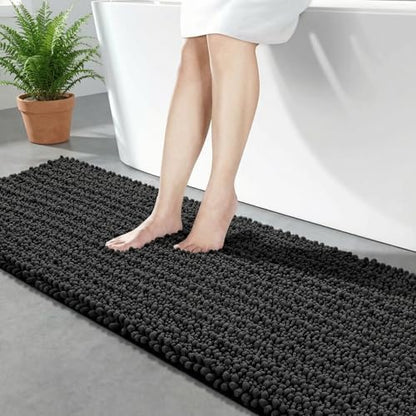 Disolla Dark Grey Bathroom Runner Rug 24x60 Inch - Large Long Chenille Bath Mat, Thick Shaggy Plush Absorbent Floor Mat, Non-Slip Runner for Master Bathroom and Bedside