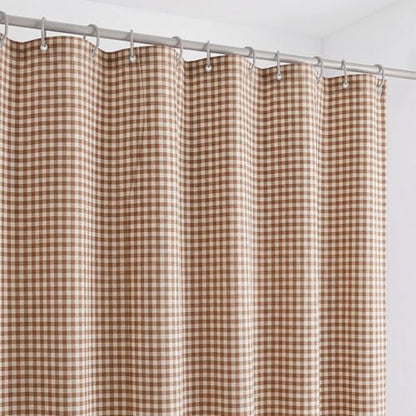 HunnmingRe Ruffle Hem Gingham Shower Curtain Taupe