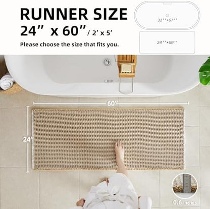 TYUU Waffle Runner Rug Bathroom, Long Boho Bath Mat, 60x24 Khaki & White