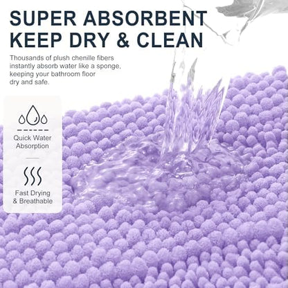 Smiry Thick Chenille Toilet Rugs U-Shaped 24x20, Soft Bath Mat, Lavender