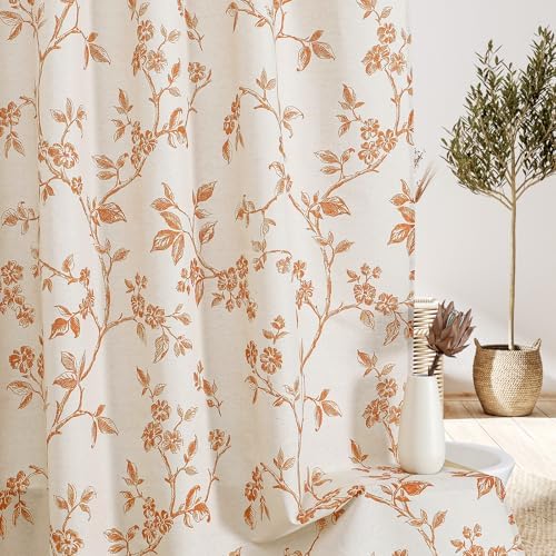 MitoVilla Long Cotton Floral Shower Curtain for Bathroom,72 x 78