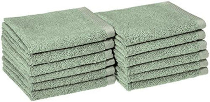 Amazon Basics Cotton Washcloths, Lightweight Quick-Dry, Comfy and Soft, 12" x 12", Seafoam Green, 12-Pack