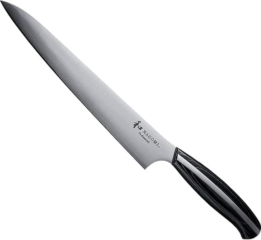 NAGOMI Professional 9.5 inch Slicer Knife - Made in Seki, Japan -Blade in Rare Stainless Steel & Black Pakkawood Handle