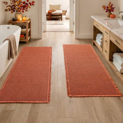 MIULEE Fall Orange Set of 2 Waffle Bathroom Runner Rugs 2'x5'(24"x60")