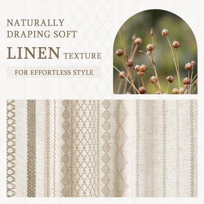 Beige Boho Linen Shower Curtain,72" W x 72" L