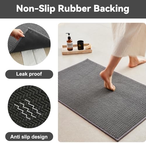 Triohero Large Bathroom Rugs Non Slip Washable Bath Rugs Super Absorbent Bathroom Rug Thin Quick Dry Low Pile Bath Mats, Dark Grey 36"x48"