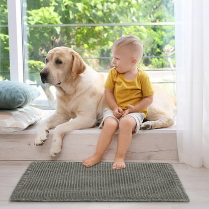 ZALL Waffle Bath Mat,Dark Green Super Absorbent Non Slip Bathroom Rug,17x24inch,Machine Washable Ultra Soft Floor Mats