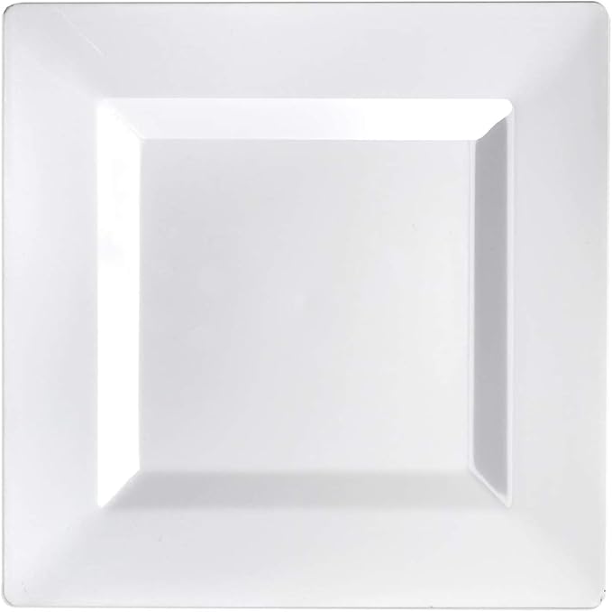 Party Essentials Party Supplies Disposable Classic Square Plastic Plates For Wedding/All Occasions, 8", 70-Count, White