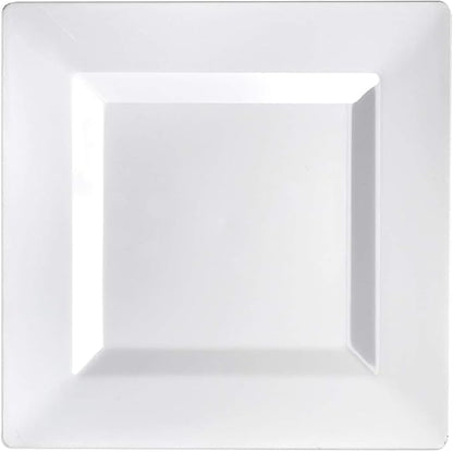 Party Essentials Party Supplies Disposable Classic Square Plastic Plates For Wedding/All Occasions, 8", 70-Count, White