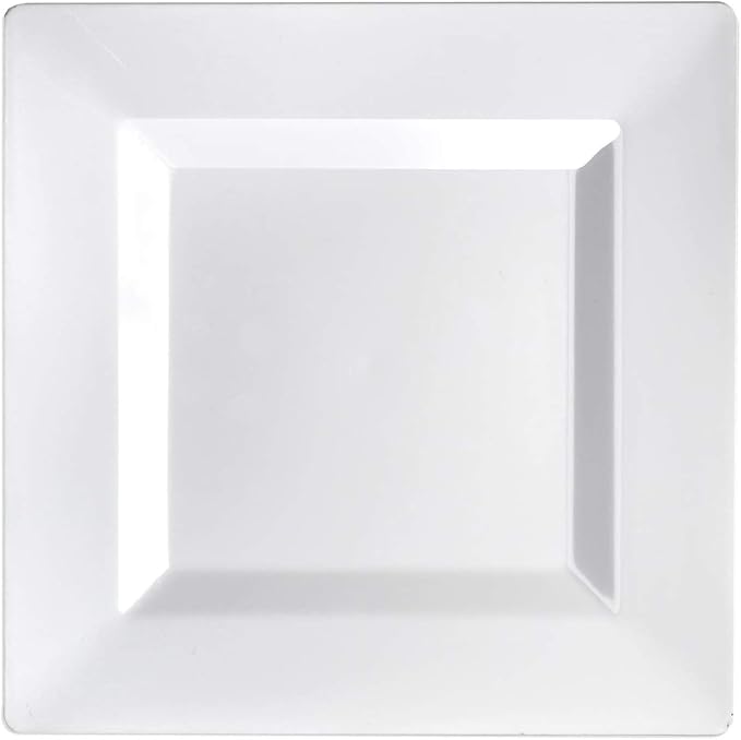 Party Essentials Party Supplies Disposable Classic Square Plastic Plates For Wedding/All Occasions, 6.5", 10-Count, White