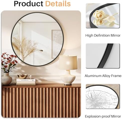 Bathroom Mirror for Wall, 24 Inch Round Mirrors