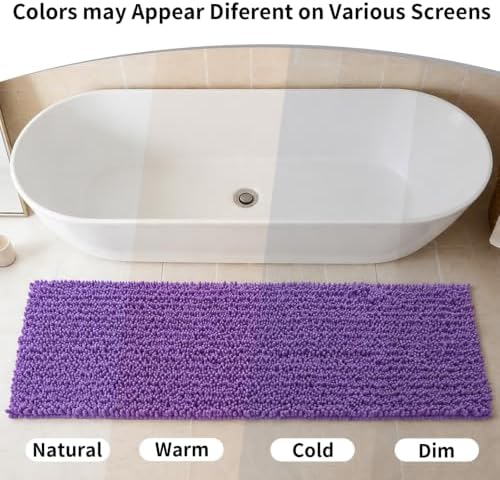 Disolla Purple Bathroom Runner Rug 24x60 Inch - Large Long Chenille Bath Mat, Thick Shaggy Plush Absorbent Floor Mat, Non-Slip Runner for Master Bathroom and Bedside