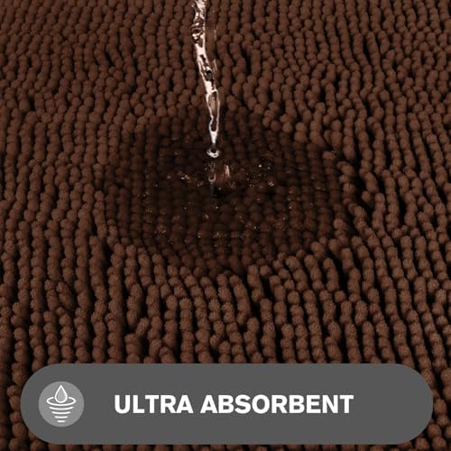 Bathroom Runner Rug 47 x 17 Inch – Long Bath Mat | Absorbent and Washable Thick Chenille Bath Rug Non-Slip Runner Rug for Bathroom, Shower, Sink(Brown)