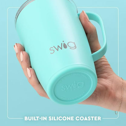 Swig Life 18oz Travel Mug, Insulated Tumbler with Handle and Lid, Cup Holder Friendly, Dishwasher Safe, Lightweight Stainless Steel Travel Coffee Cup, Glitter Tumbler, Glitter Gifts (Confetti)