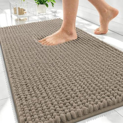 OLANLY Thick Chenille Absorbent Bathroom Rugs Mat 30x20, Warm Taupe