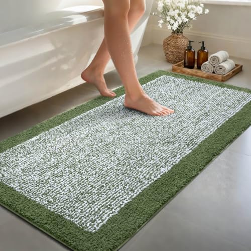 60x24 Bathroom Rugs Non Slip Washable, Soft Absorbent Bath Mat Matcha Green